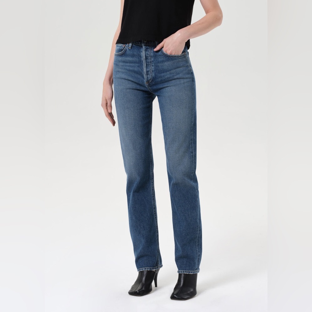 AGOLDE 90'S PINCH WAIST HIGH RISE STRAIGHT LONG COMFORT STRETCH
IN OVERCAST (J1)